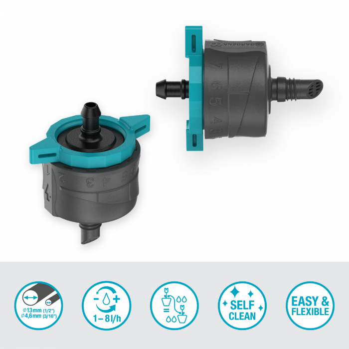 Крапельниця Gardena Micro-Drip-System кінцева вирівнююча тиск 1-8 л/год, 5 шт (13304-20)