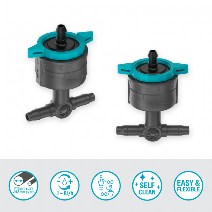 Крапельниця Gardena Micro-Drip-System внутрішня вирівнююча тиск 1-8 л/год, 5 шт (13314-20)