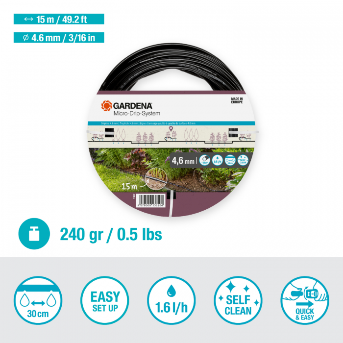 Шланг-дощувач Gardena Micro-Drip-System 15 м, 1.5 л/год (01362-20)