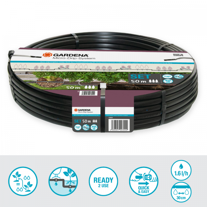 Комплект поливу Gardena Micro-Drip-System для рядного поливу 50 м, 1.6 л/год (13501-20)