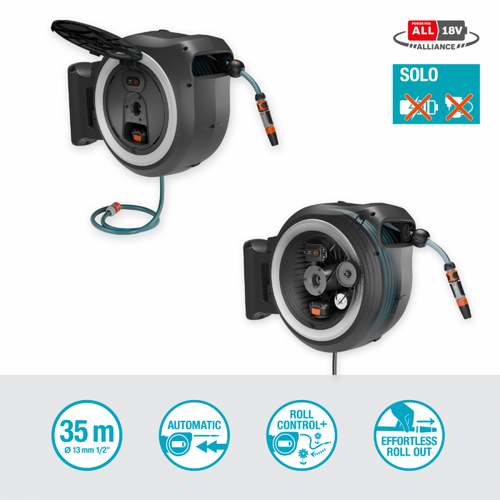 Котушка зі шлангом акумуляторна Gardena PowerRoll XL Automatic Solo 35 м (18642-55)