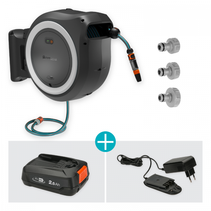 Котушка зі шлангом акумуляторна Gardena PowerRoll XL Automatic P4A Set 35 м (18642-20)