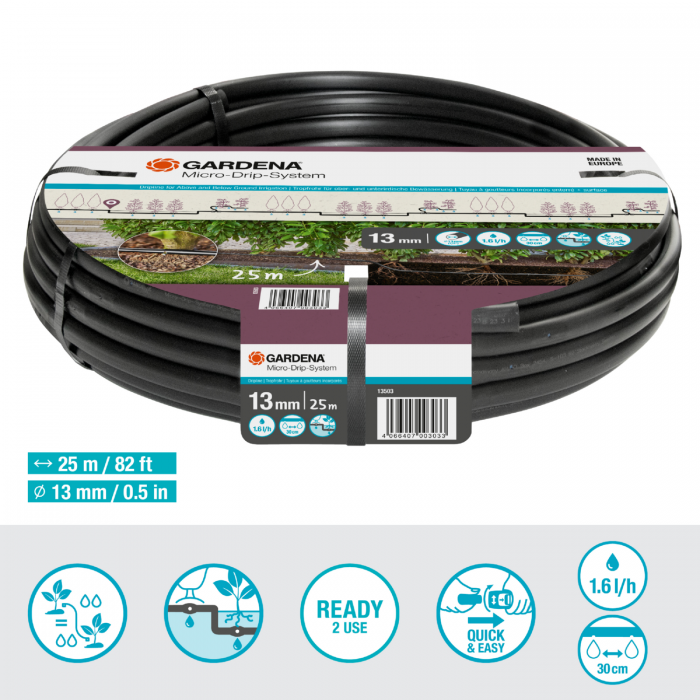 Шланг капельного поливу Gardena Micro-Drip-System для рядного поливу 25 м, 1.6 л/год (13503-20)