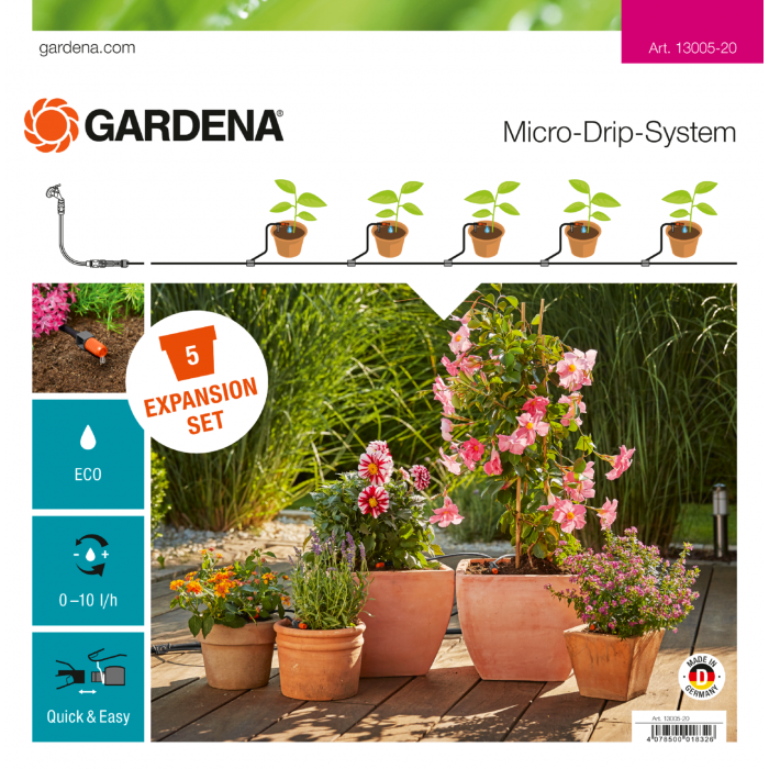 Комплект для розширення мікрокрапельного поливу Gardena Micro-Drip-System на 5 горщиків (13005-20)