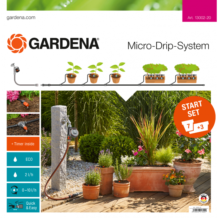 Комплект мікрокрапельного поливу Gardena Micro-Drip-System Starter Set M automatic для квіткових горщиків або вазонів з таймером Flex (13002-20)