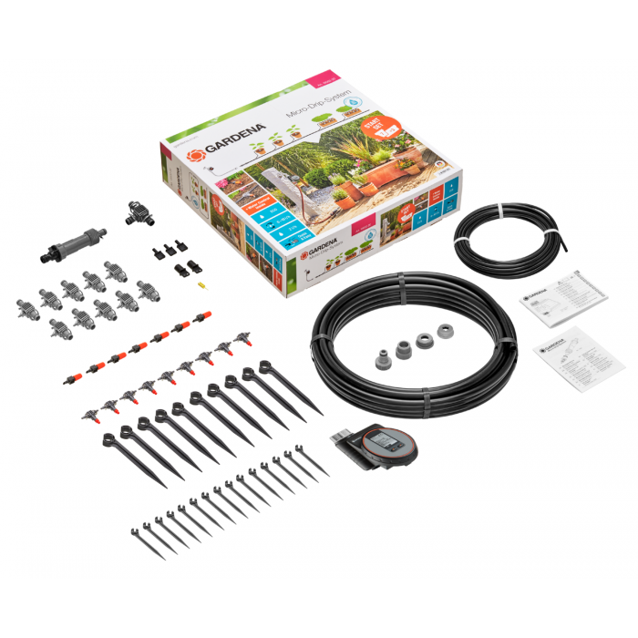 Комплект мікрокрапельного поливу Gardena Micro-Drip-System Starter Set M automatic для квіткових горщиків або вазонів з таймером Flex (13002-20)