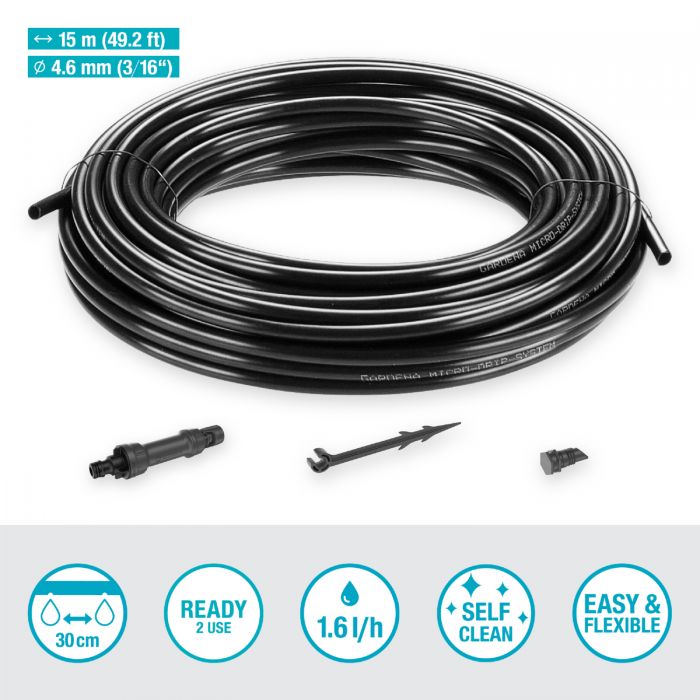 Базовий комплект поливу шланга-дощувача Gardena Micro-Drip-System 15 м, 1,5 л/год (13010-20)